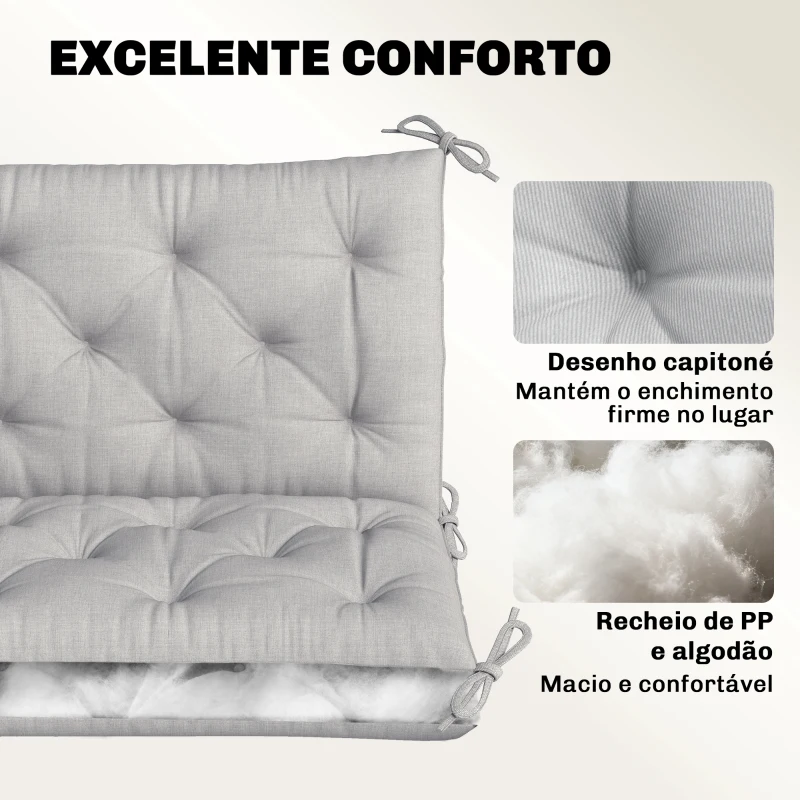 Outsunny Almofada para Banco de Jardim com Encosto Enchimento Espesso e Fitas de Fixação para Interior e Exterior 150x98x8 cm Cinza