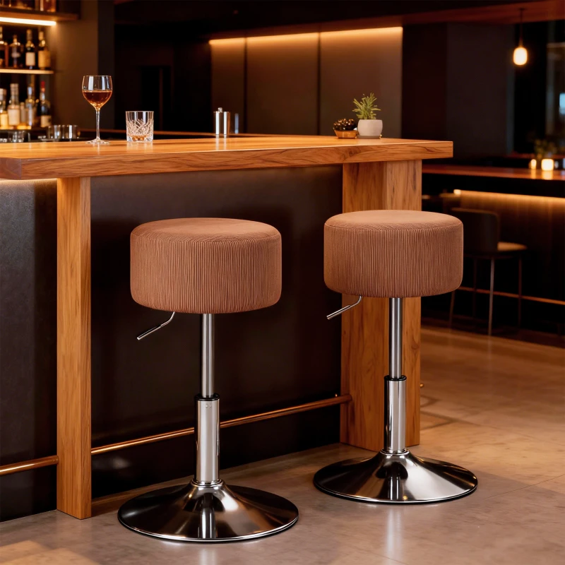 HOMCOM Taburete de Cocina Regulable en Altura 52-66 cm Tapizado en Pana Giratorio en 360° Marrón