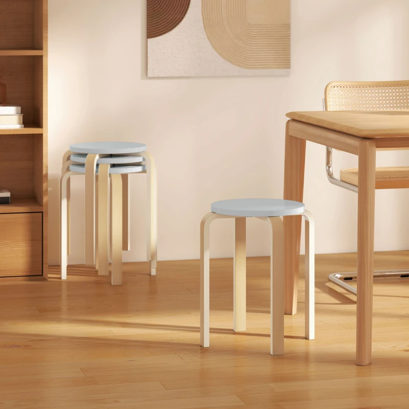 HOMCOM 4er Set Hocker Stapelbar Esszimmerhocker, Runde Kleiner Hocker, Küchenhocker für Esszimmer Wohnzimmer, Grau