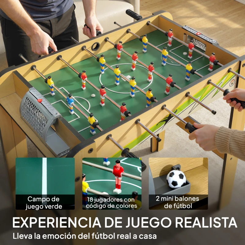 SPORTNOW Futbolín para Niños de Madera Mesa de Futbolín con 2 Marcadores 6 Barras 18 Jugadores 75x66x75 cm Natural