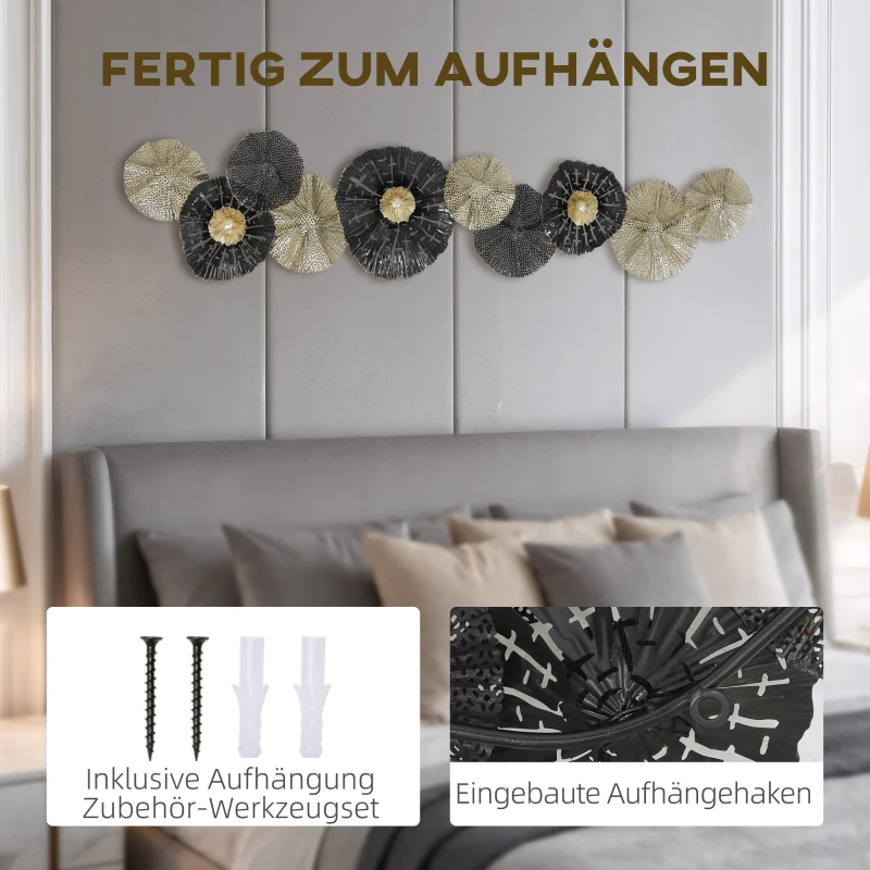 HOMCOM Wandbild, Wandschmuck mit Metallrahmen, moderner Stil, Schwarz+Gold