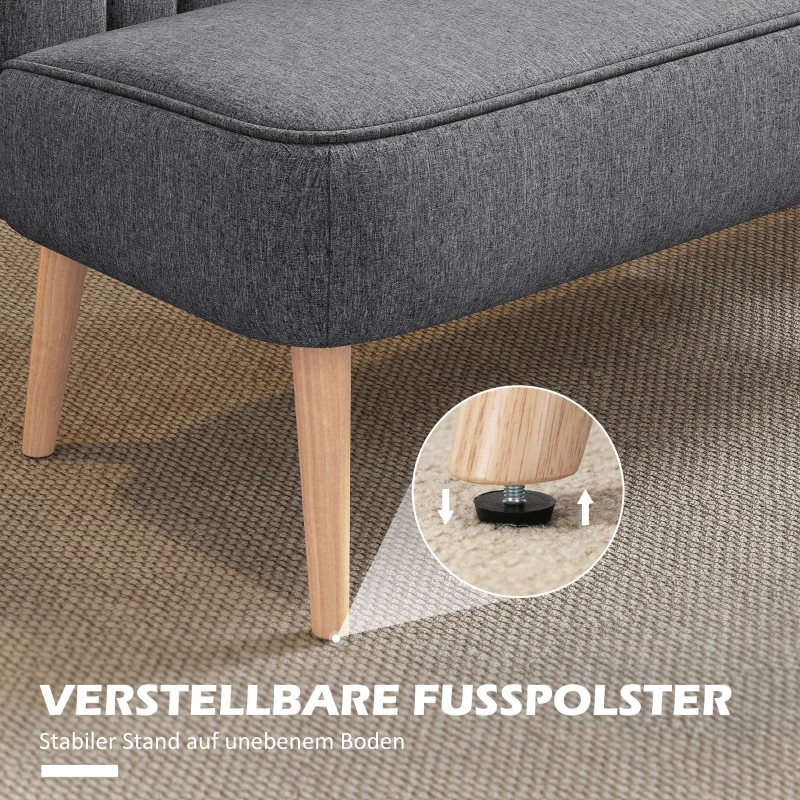 HOMCOM Sofa 2 Sitzer, Polstersofa Leinenoptik, Holzrahmen, Für Wohnzimmer Schlafzimmer, 117 cm, Grau