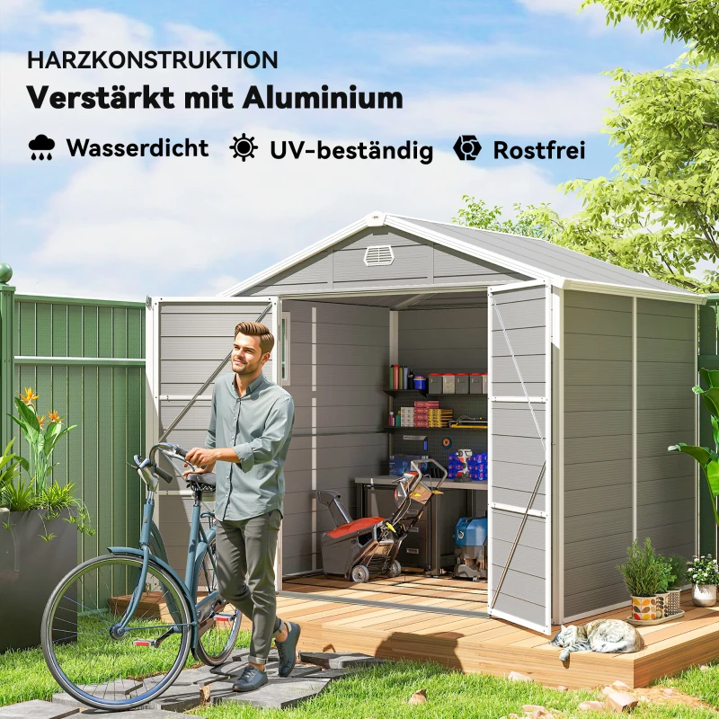 Outsunny Gerätehaus, 4,1m², Gartenhaus mit Satteldach, 240 x 190 x 180/228 cm