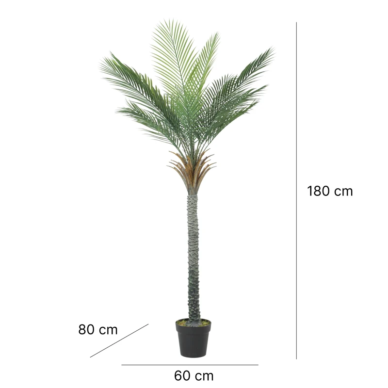HOMCOM Künstliche Palme 180 cm, tropische Topfpflanze mit 15 realistischen Blättern für Wohnzimmer, Schlafzimmer, Büro