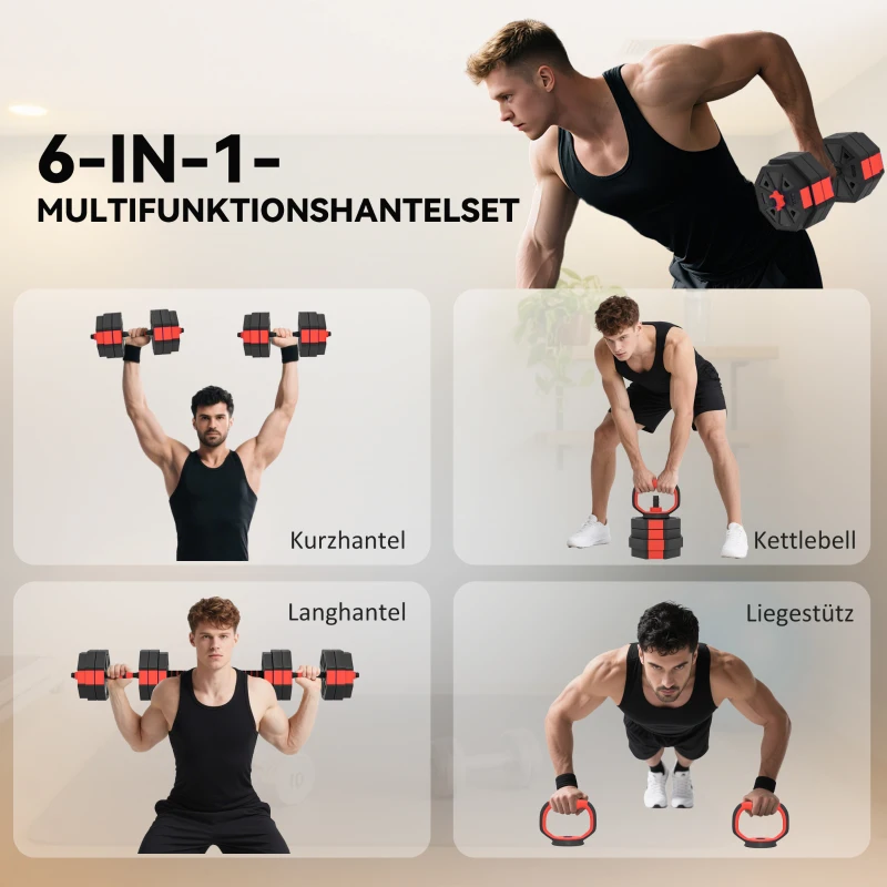 SPORTNOW 6-in-1 Hantelset Kurzhantel Set Kurzhanteln Langhanteln verstellbar 25 KG für Krafttraining Zuhause