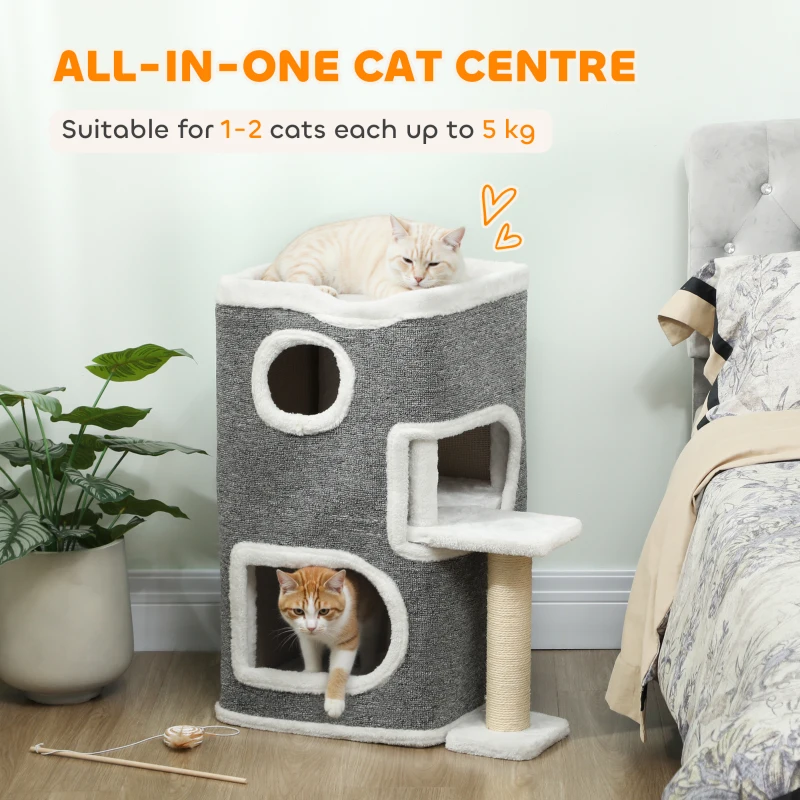 PawHut 75 cm Cat Tree, Cat Tower Condo for Indoor Cats with Scratching Post, Jumping Platform, Grey