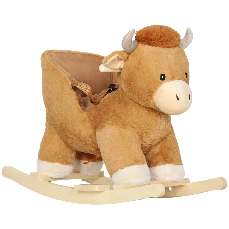 AIYAPLAY Baby Rocking Horse with Safety Belt, Wood Base, Animal Rocker for Children, Brown