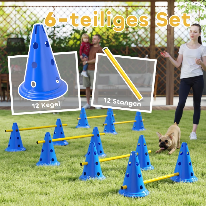 PawHut Agility Set Hunde 6-teiliges Agility-Ausrüstung für Hundetraining Steckhürdenset mit 12 Kegel 6 Hürden Tragetasche