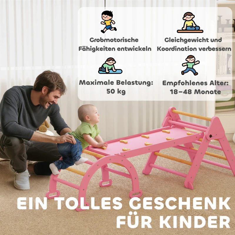 AIYAPLAY Klettergerüst Indoor, 7 in 1 klappbar Kletterdreieck mit Rutsche, Kletterbogen