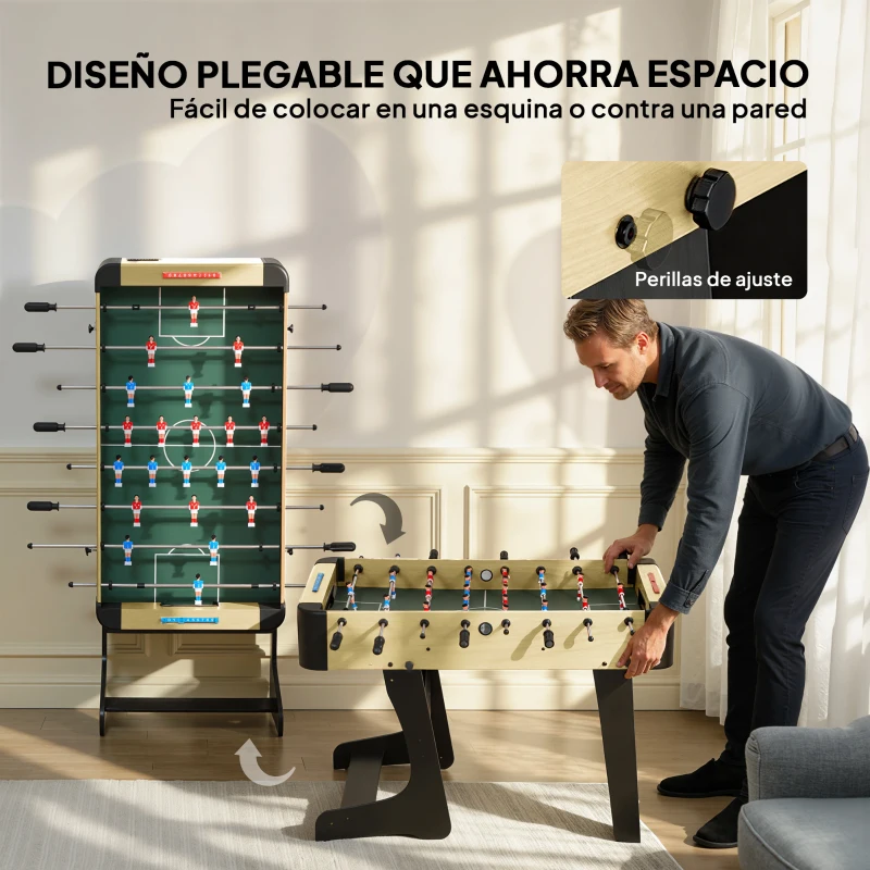 SPORTNOW Futbolín para Niños de Madera Plegable Mesa de Futbolín con 2 Marcadores 8 Barras 22 Jugadores 118x107,5x78 cm Natural