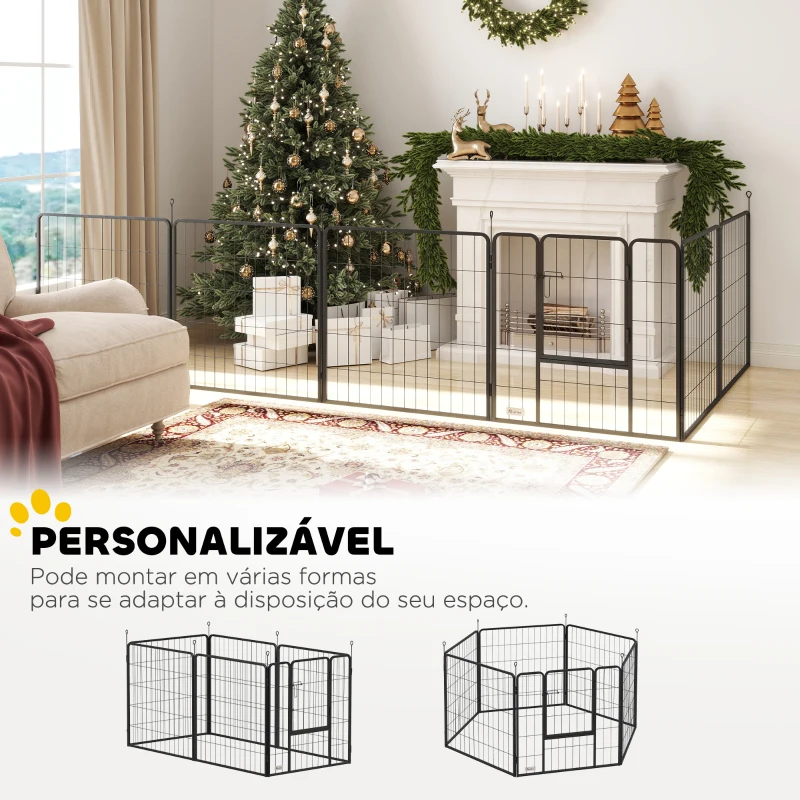 PawHut Parque para Cães 6 Painéis de 80 cm de Altura Cercas para Cães de Aço Dobrável com Porta para Interior e Exterior Preto