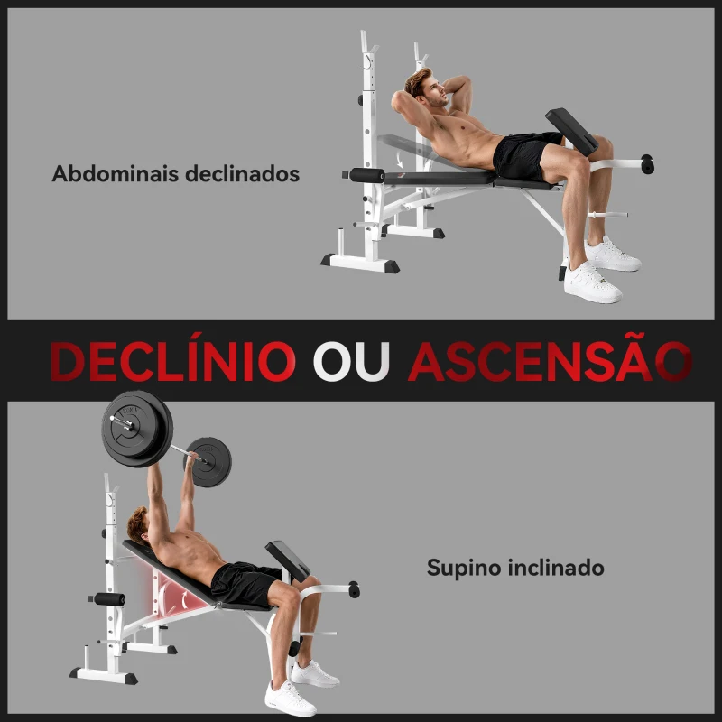 HOMCOM Banco de Musculação Multifuncional Inclinável com Suporte para Barra Ajustável Extensão de Pernas Curl de Predicador 180x134x113-136 cm Preto