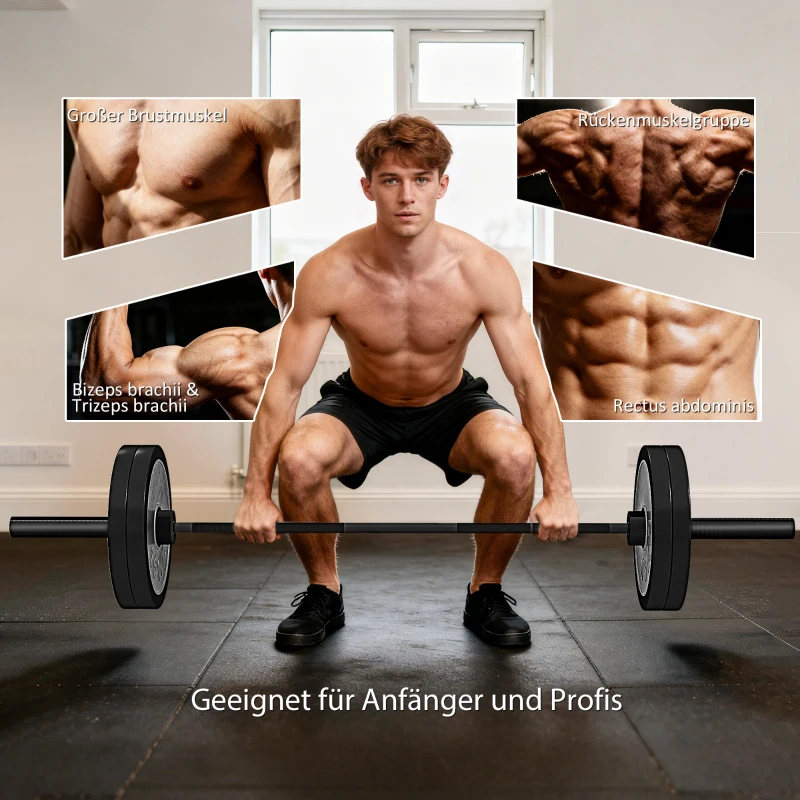 SPORTNOW Hantelstange, 180 cm Olympiastange, Stahl, 200 kg Tragkraft, Schwarz