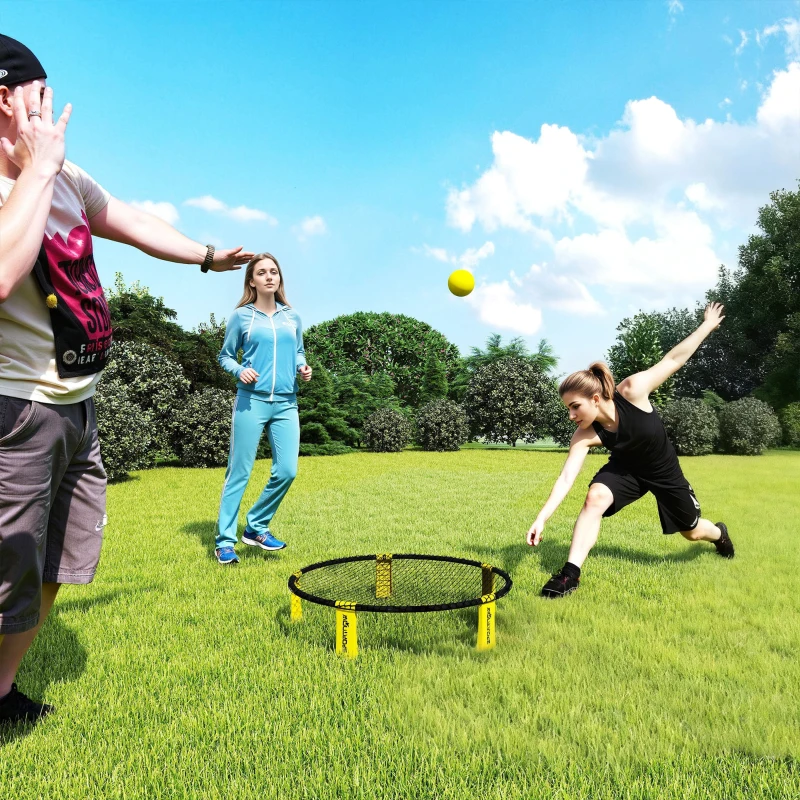 SPORTNOW Roundnet Set Spieleset mit Spielnetz 3 Bällen Tragetasche Ballpumpe Blinngoball Set Ø92 x 20 cm Gelb