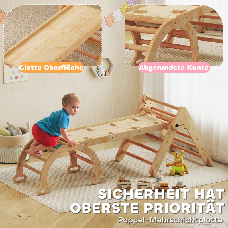 AIYAPLAY 7-in-1 Klettergerüst, Bogenleiter, Dreiecksleiter, Rampe, Kletterwand, Rutsche, für Kinder von 1,5-4 Jahren, zusammenklappbar, Holz