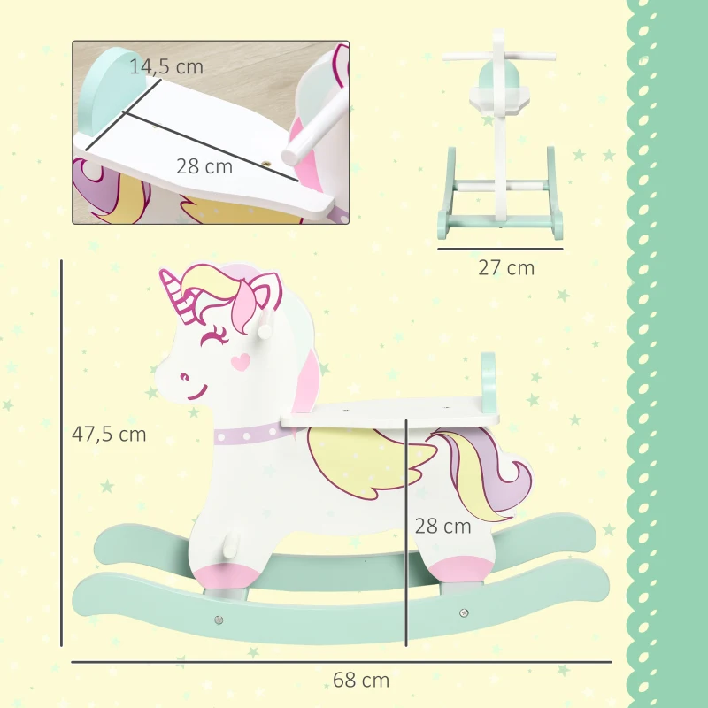AIYAPLAY Licorne à bascule cheval à bascule pour enfants de 1 à 3 ans avec poignées repose-pied butées