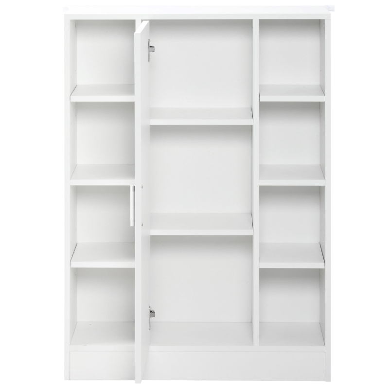 kleankin Armario de Suelo para Baño de Madera con 8 Compartimentos Abiertos y 1 Puerta con Estantes Ajustables Mueble Auxiliar Multiusos para Cocina Salón 71x22x100 cm Blanco
