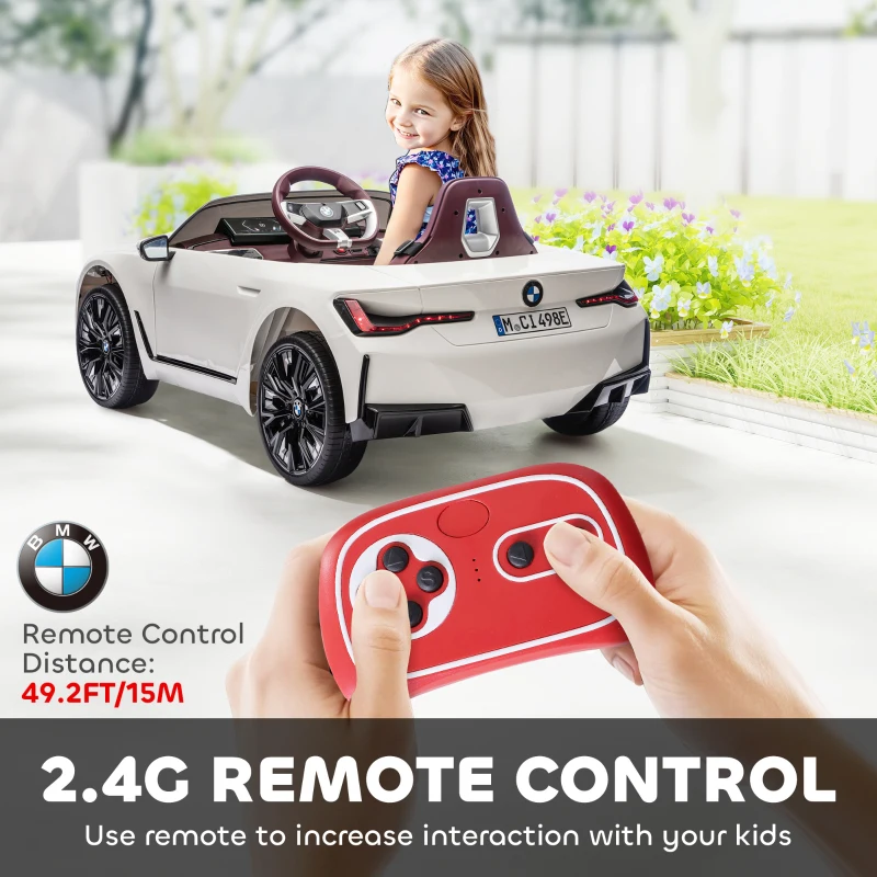 HOMCOM BMW i4 Licensed 12V Kids Electric Ride-On Car, White, Red and Light Blue
