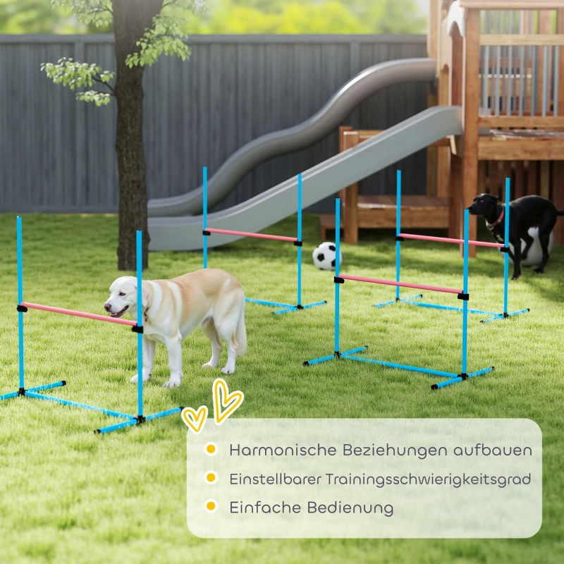 PawHut Agility Set Hunde 4-teiliges höhenverstellbar Agility-Ausrüstung mit 4 Hürden Tragetasche 99 x 65 x 94 cm Hellblau