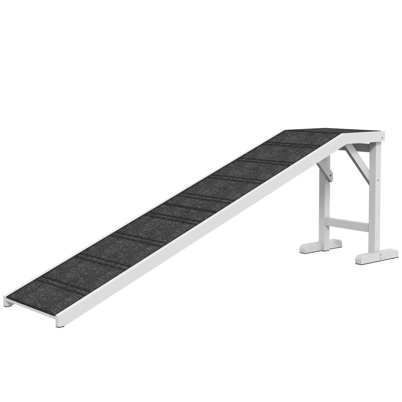 PawHut Pet Ramp for Dogs with Non-Slip Carpet and Top Platform - White & Grey
