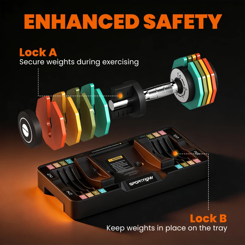 SPORTNOW Adjustable Dumbbells Set with Safety Locking Mechanism, Multicoloured