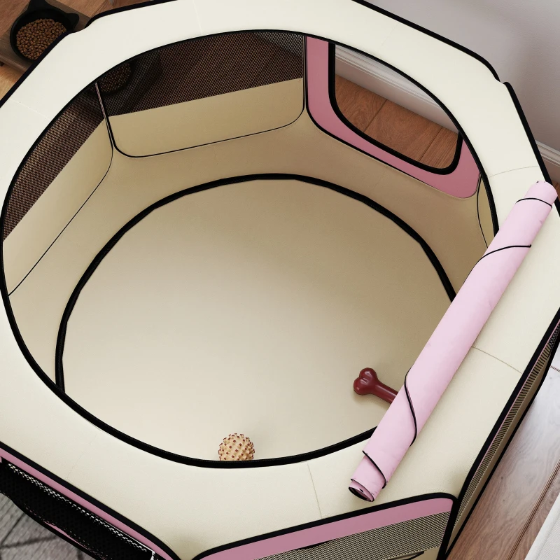PawHut Recinto Pieghevole per Cani e Gatti, Recinto Portatile per Piccoli Animali Impermeabile in Tessuto Oxford Ø120x58cm Rosa