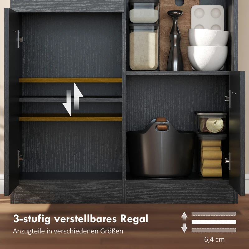 HOMCOM Küchenschrank, Buffet mit Schublade, Soft-Close Türen, 80 x 35 x 180 cm, Schwarz