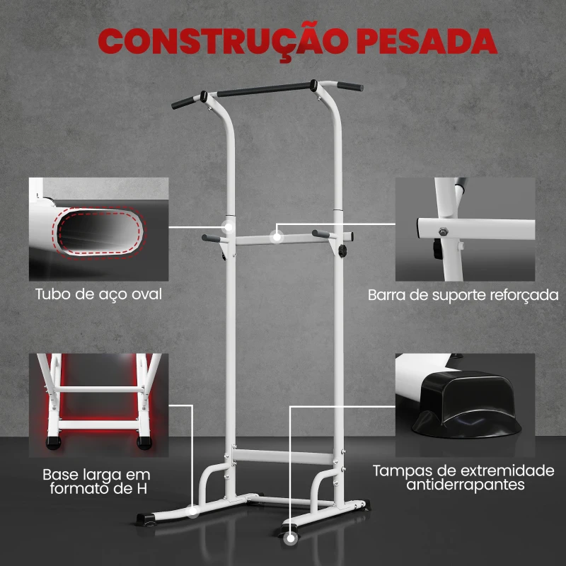SPORTNOW Barra de Elevações com Altura Ajustável 176,5-227 cm Resistente Máquina de Elevações Multifuncional  Branco