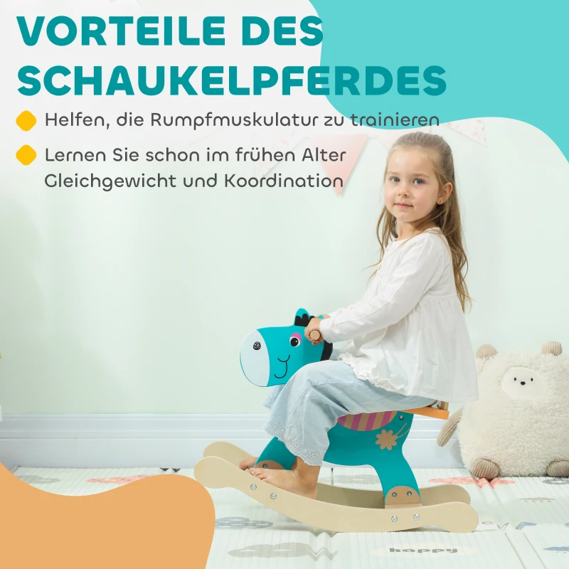 AIYAPLAY Schaukeltier Esel Baby Schaukelspielzeug mit Haltegriffen Schaukel Schaukelsitz 59 x 27 x 43 cm Blaugrün