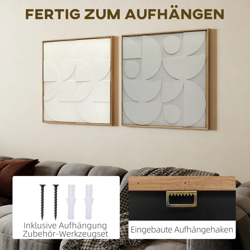 HOMCOM Wanddeko 3D 2er Set geometrisch Wanddekoration Modern Wand Deko für Wohnzimmer, Flur, 80 x 3,5 x 80 cm, Weiß