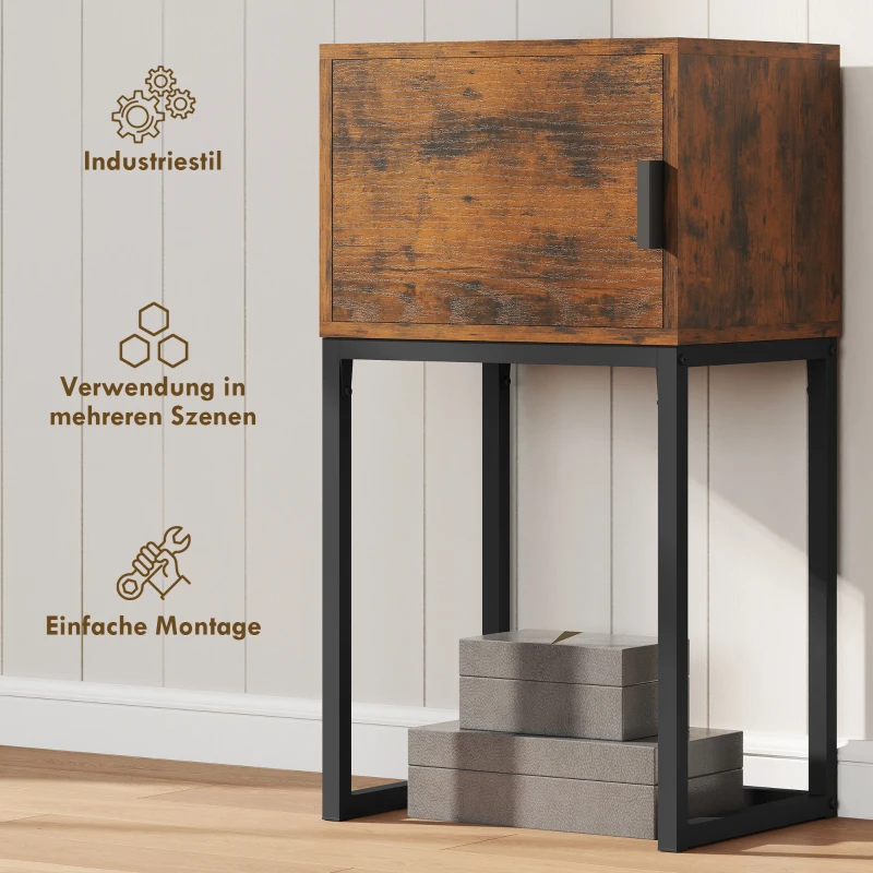 HOMCOM Konsolentisch Schmal, Schrank, Industrie-Design, Wohnzimmer Flur, 40x30x76cm, Rustikal-Braun