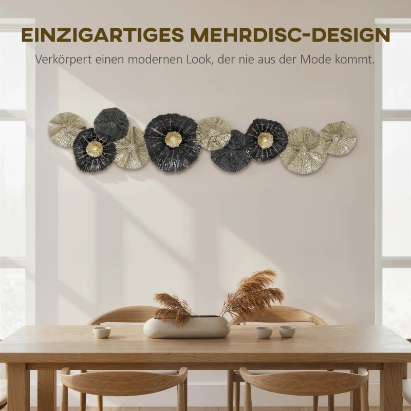 HOMCOM Wandbild, Wandschmuck mit Metallrahmen, moderner Stil, Schwarz+Gold