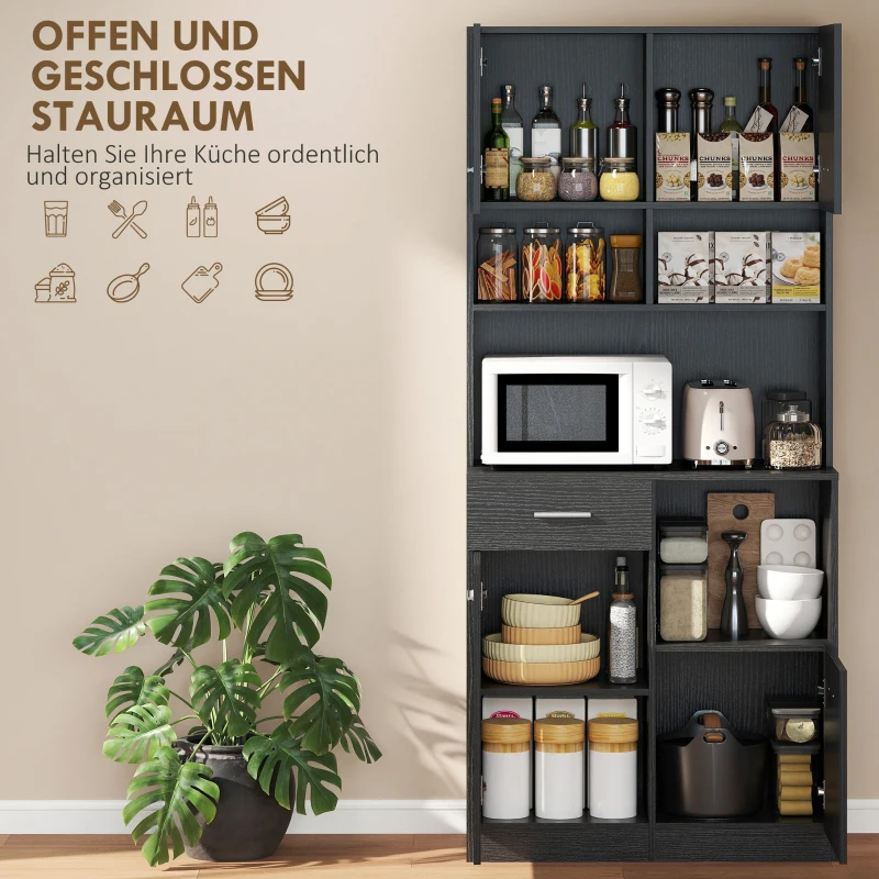 HOMCOM Küchenschrank, Buffet mit Schublade, Soft-Close Türen, 80 x 35 x 180 cm, Schwarz