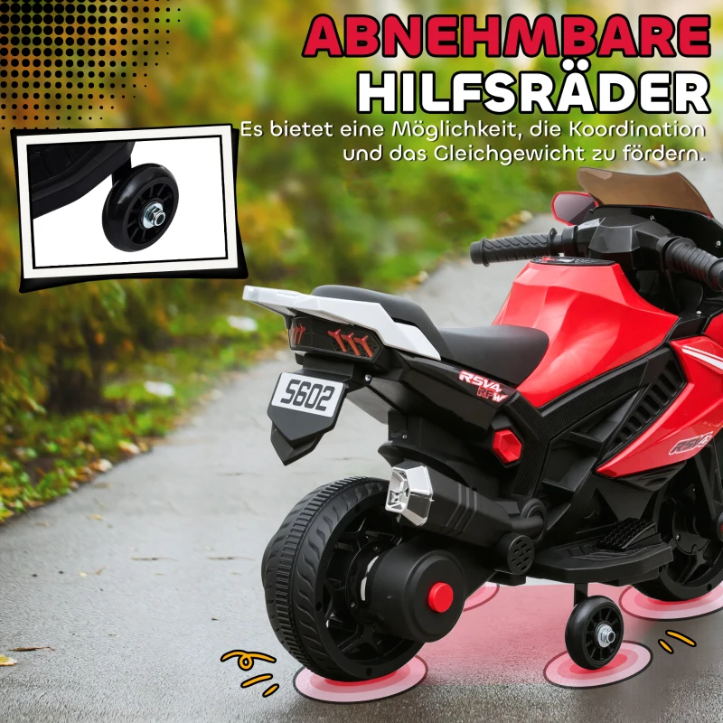 AIYAPLAY Elektro-Motorrad für Kinder, Hupe, Scheinwerfer, Musikfunktion, 2,5 km/h, Rot