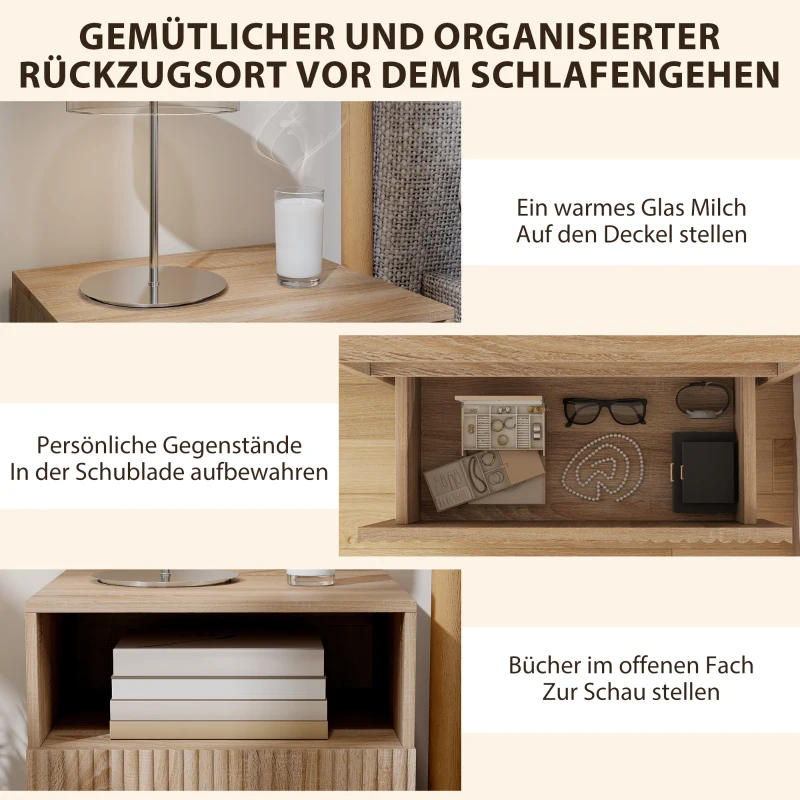 HOMCOM Nachttisch, griffloses Design, offenes Fach, Schublade, Wandmontage, Hellbraun