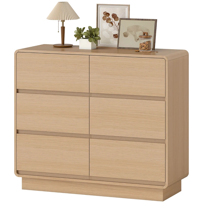 HOMCOM 100 cm Sideboard, Buffetschrank mit 6 Schubladen, Kommode für Küche, Wohnzimmer, Esszimmer, Naturholz