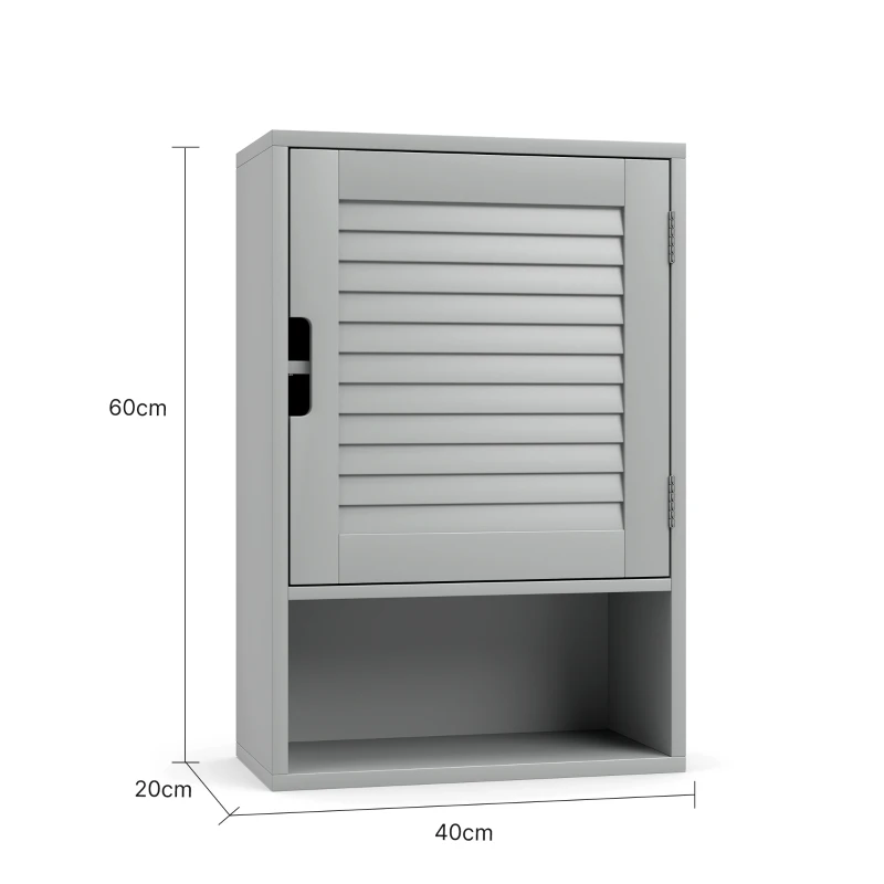 HOMCOM Bathroom Cabinet, Wall Mounted Storage Cabinet with Adjustable Shelves, 40 x 20 x 60 cm, Grey