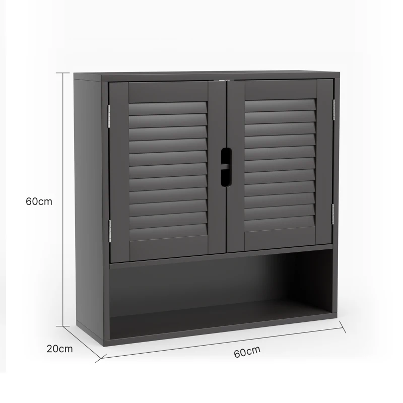 HOMCOM Bathroom Cabinet, Wall Mounted Storage Cabinet with Adjustable Shelves, 60 x 20 x 60 cm, Black