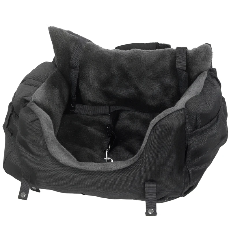 PawHut Dog Car Seat for Small Dogs with Fixed Buckle, Safety Leash, Washable Cover, 58 x 45 x 28 cm, Black