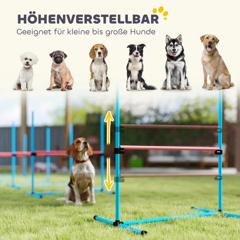 PawHut Agility Set Hunde 4-teiliges höhenverstellbar Agility-Ausrüstung mit 4 Hürden Tragetasche 99 x 65 x 94 cm Hellblau