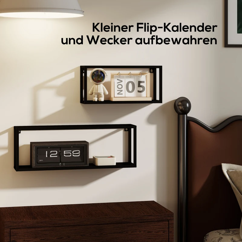 HOMCOM 2er-Set Wandregale, 15 kg Tragkraft, für Wandmontage, Stahl, Schwarz