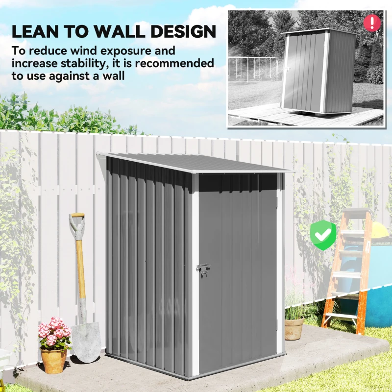 Outsunny 3.3 x 3.4ft Lean To Steel Garden Shed, with Locking Door - Grey