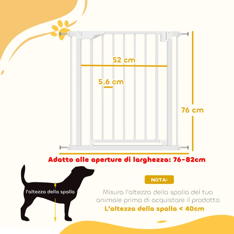 PawHut Safety Gate for Children and Pets, Auto-Close and Pressure-Mounted, 76-82x76 cm, White