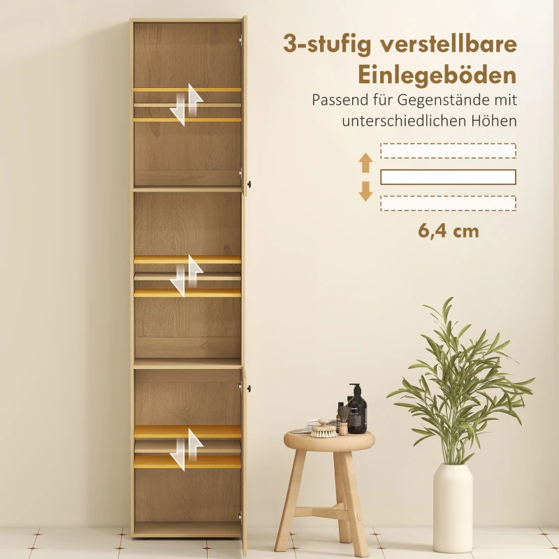 HOMCOM Hoher Badezimmerschrank, 6 Ebenen, 2 Schränke, 2 offene Regale, offene Fächer, Holz, Eichenfarben