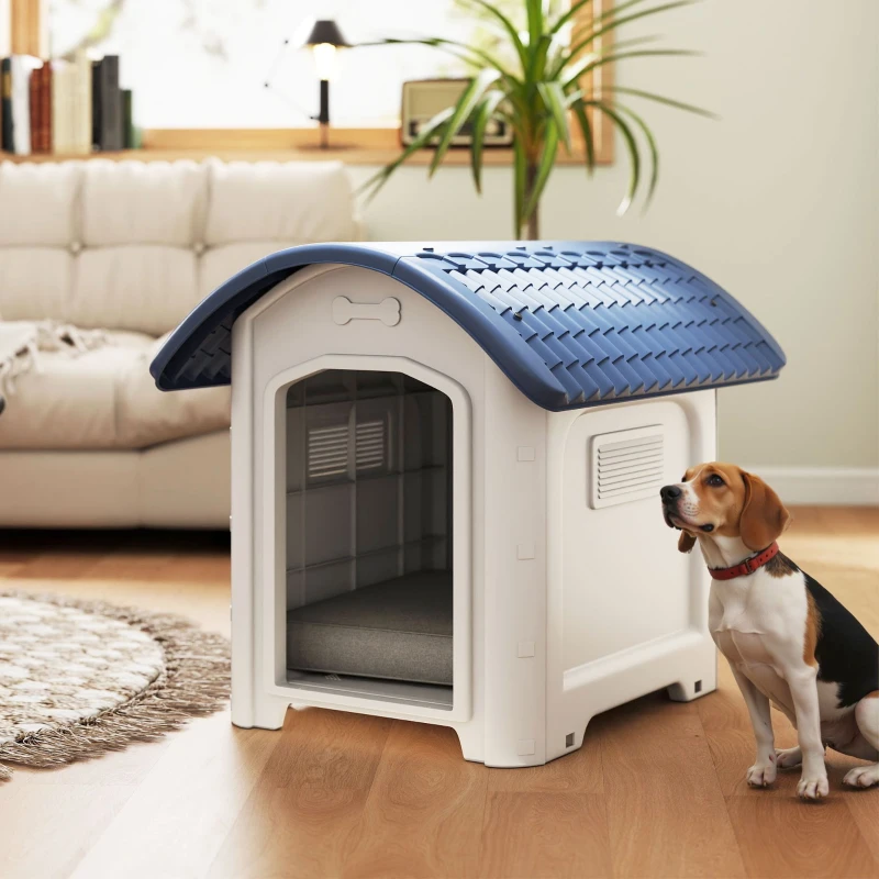Pawhut Casota para Cão Exterior Casa para Cão em Plástico com Piso Elevado e Removível Teto Impermeável Cinza
