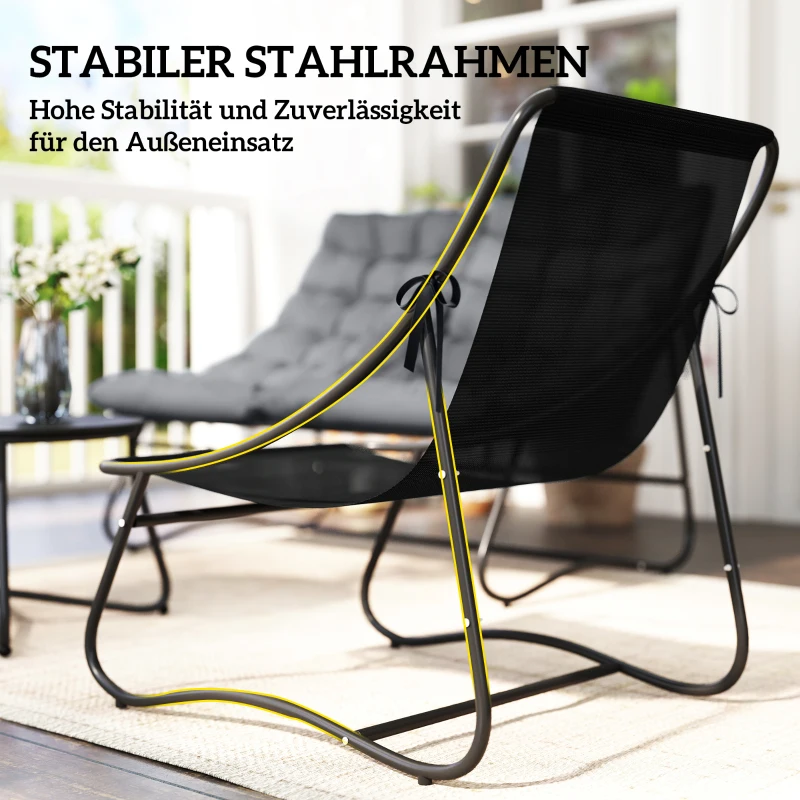 Outsunny 4-Sitzer Gartenmöbel-Set, 2 Stühle, 1 Doppel-Sofa, 1 Tisch, dicke Kissen, Stahlrahmen, für Terrasse, Grau