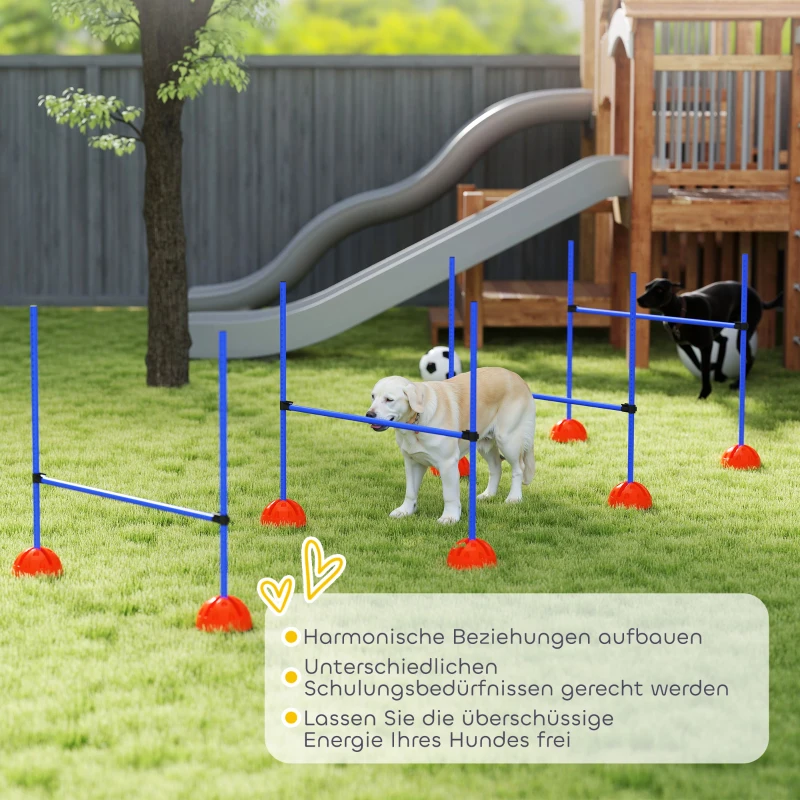 PawHut 4-teiliges Hunde-Agility-Set mit 4 Hürden und Tragetasche für das Sprungtraining, Blau