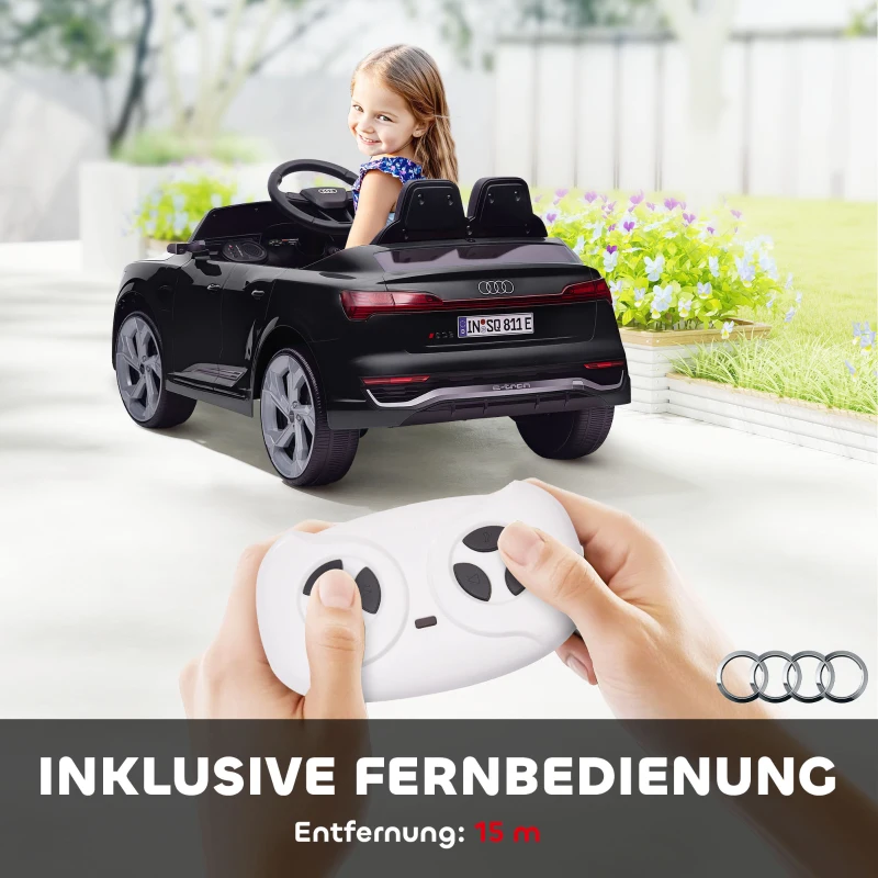 AIYAPLAY Elektro-Kinderauto, 12V Audi Q8, 3-5 km/h, Fernsteuerung, Scheinwerfer, Musik, Schwarz