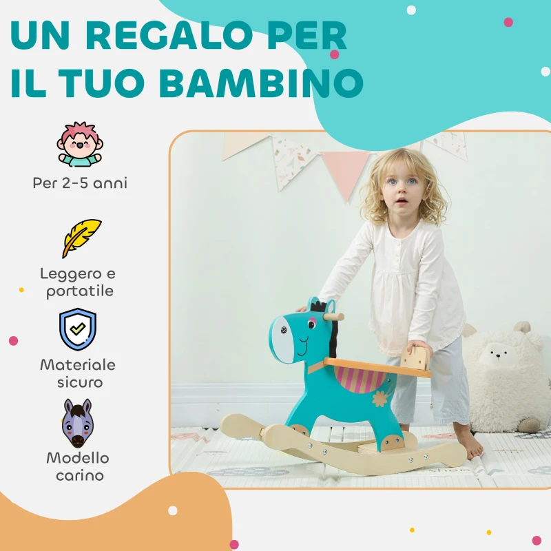 AIYAPLAY Cavallo a Dondolo a Forma di Asino per Bambini con Base Larga, in Legno, 59x27x43 cm, Verde Scuro e Arancione