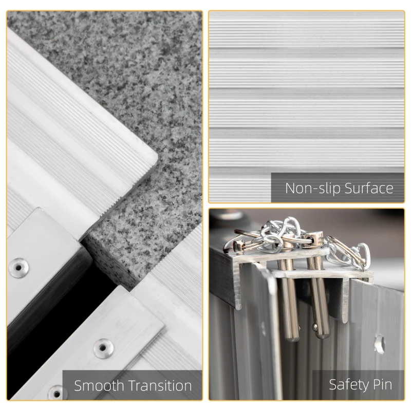 HOMCOM, Rampă de scaun cu rotile, antiderapantă, pliabilă, din aluminiu, cu borduri, încărcare maximă 270 kg, 91 x 74 cm